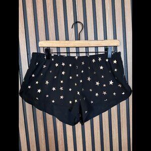Spiritual Gangster Shorts Large Womens Black Poly Stretch Shiny Star Art Mini